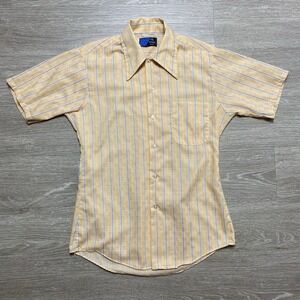 Vintage 60s Permanent Press Button Up Shirt Men's S 14-14.5 Orange Striped